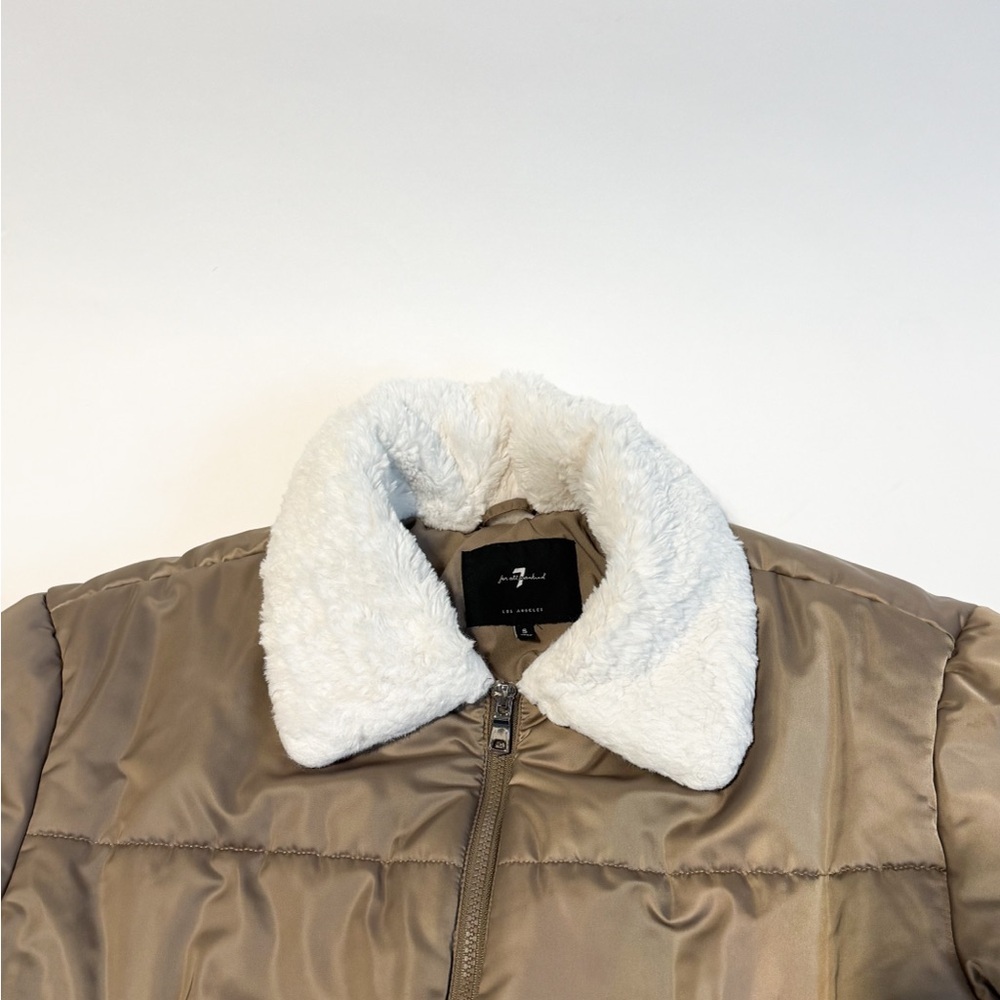 7 For All Mankind Puffer Jacket with Faux Fur Collar - Tan - Size S - Picture 5 of 9